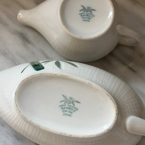 Hand Painted Bamboo Made in Japan Gravy Boat and Creamer - Picture 3 of 6